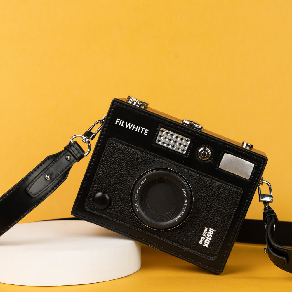 Sleek Black Camera Bag – Stylish & Compact – Elegant Jewelry for Pageants and Events