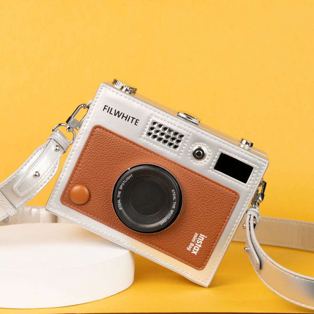 Brown Cam Camera Bag – Retro & Functional – Elegant Jewelry for Pageants and Events