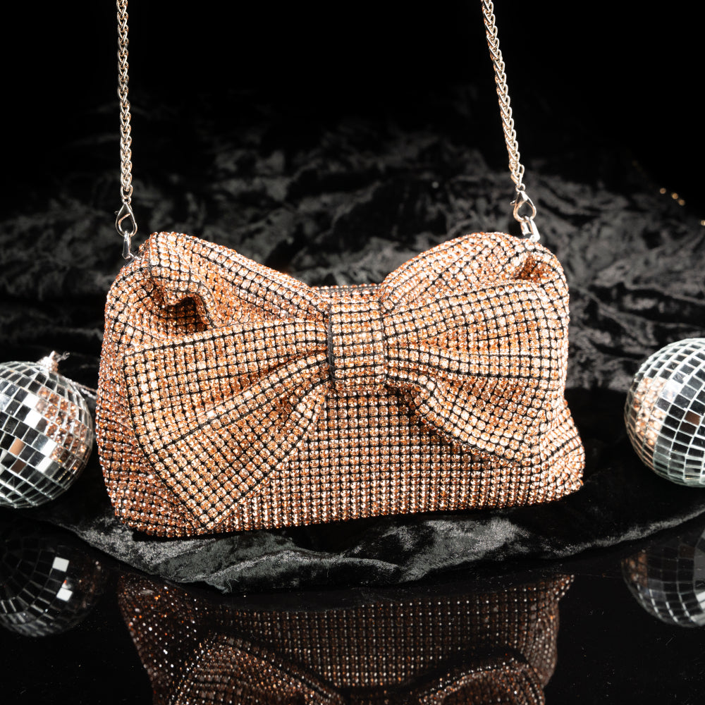 Rose Gold Bow Handheld Bag – Romantic & Glam – Elegant Jewelry for Pageants and Events