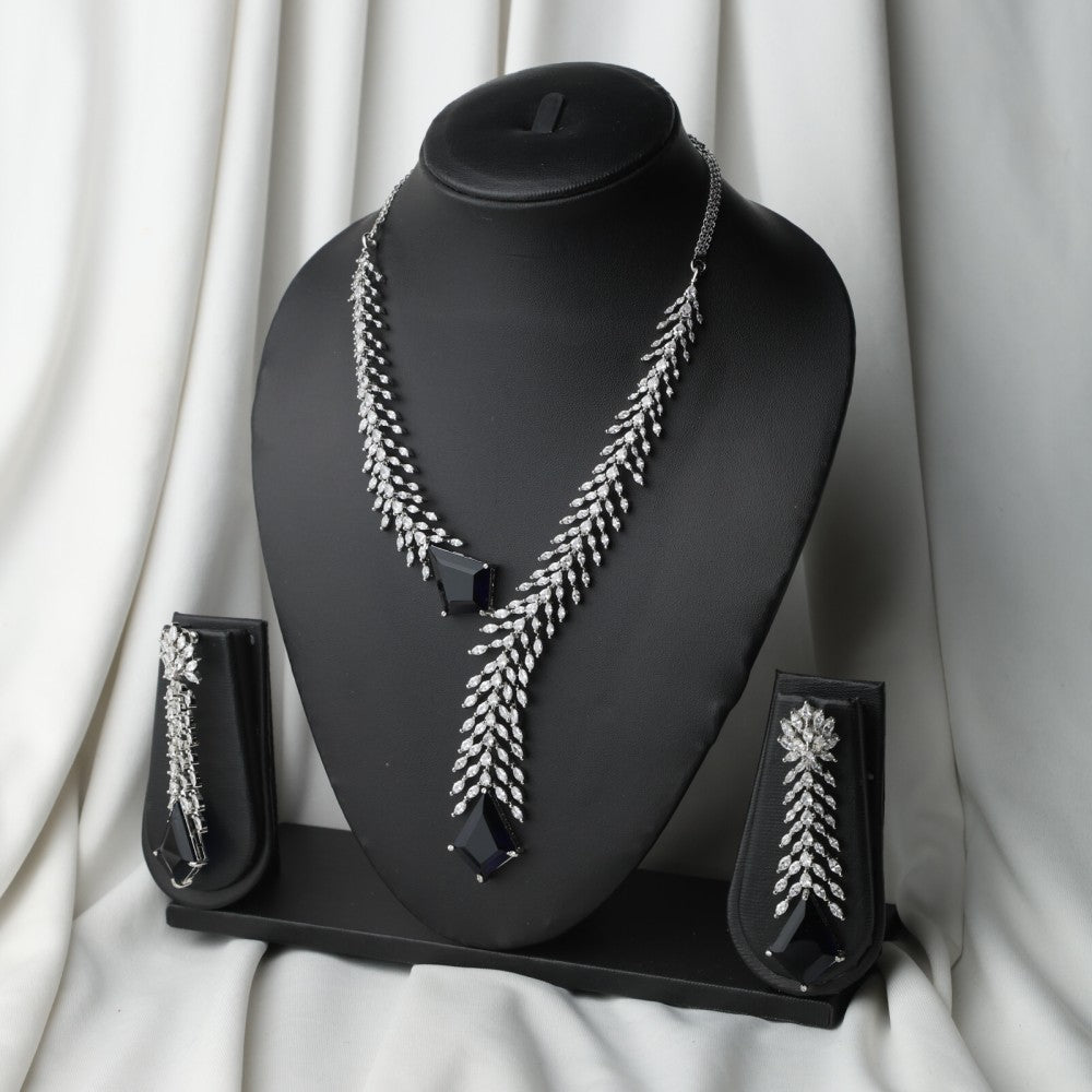 Noir Spark Silver American Diamond Necklace – Elegant Jewelry for Pageants and Events