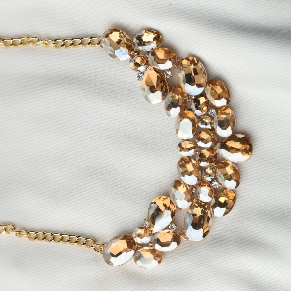 Golden Glow Glass Stone Necklace – Elegant Jewelry for Pageants and Events