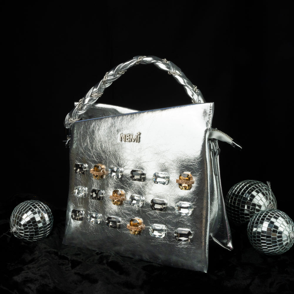 Silver Handbag – Metallic & Modern – Elegant Jewelry for Pageants and Events