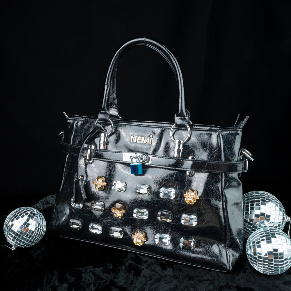 Nemi Black Lock Handbag – Secure & Stylish – Elegant Jewelry for Pageants and Events