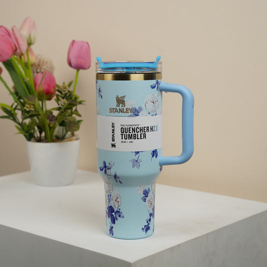 Stanley Light Blue Floral Tumbler – Elegant Jewelry for Pageants and Events