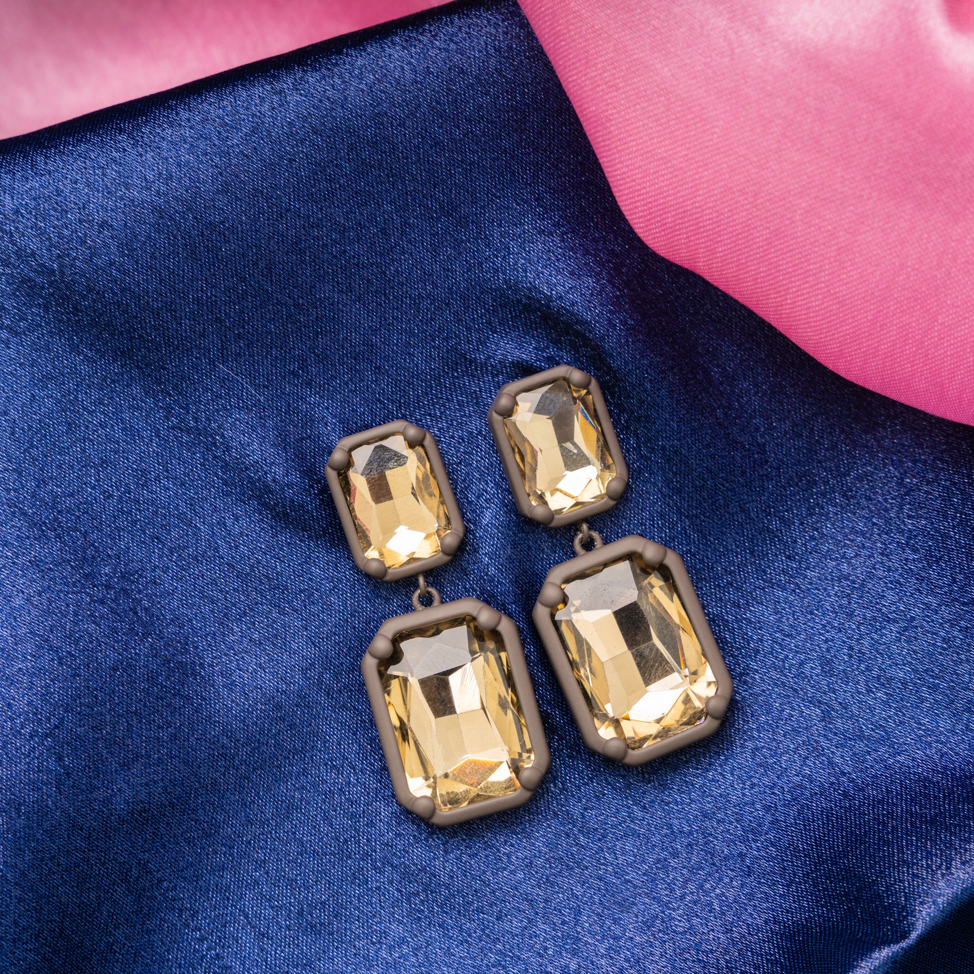 Frosted Shine Gold Plated Stone Earrings – Elegant Jewelry for Pageants and Events