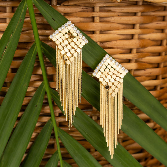 Golden Glint Stone Drop Earrings – Elegant Jewelry for Pageants and Events