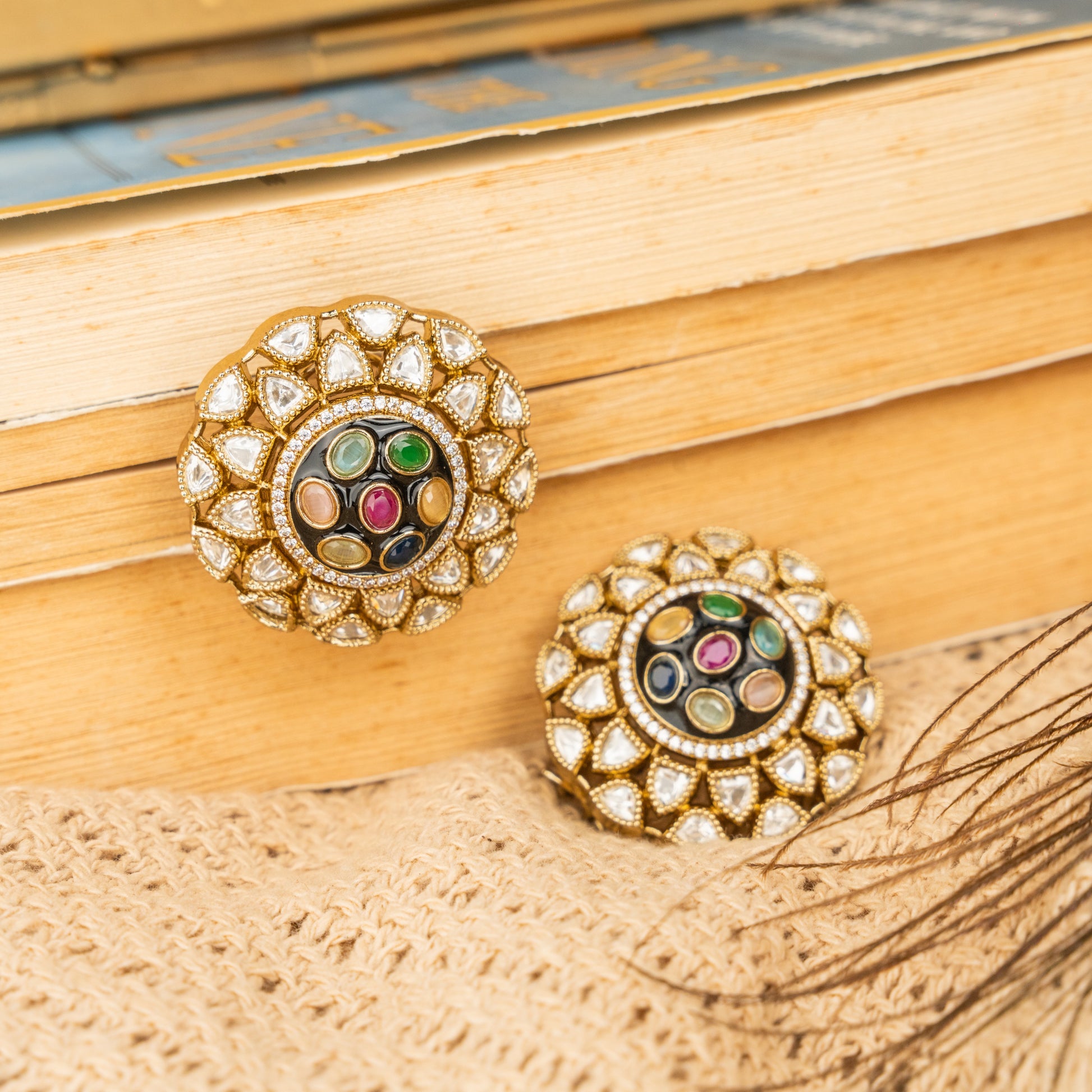 Vintage Radiance Golden Pure Kundan Stud Earrings – Elegant Jewelry for Pageants and Events