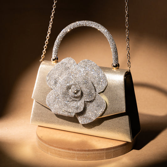 Gold Flower Diamond Bag – Opulent & Glamorous – Elegant Jewelry for Pageants and Events