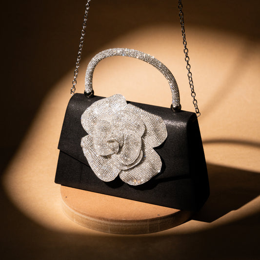 Black Gem Flower Bag – Edgy & Feminine – Elegant Jewelry for Pageants and Events